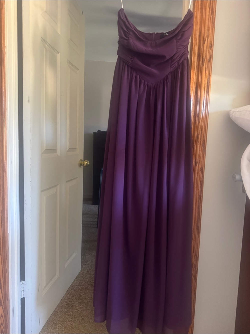 Lulu's Plum Strapless Chiffon Maxi Dress